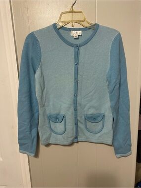 LOFT Two-Tone Light & Medium Blue Button Cardigan